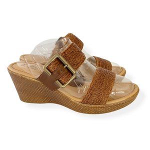 Born Concept BOC Tan Brown Weave Wedge Sandals 9